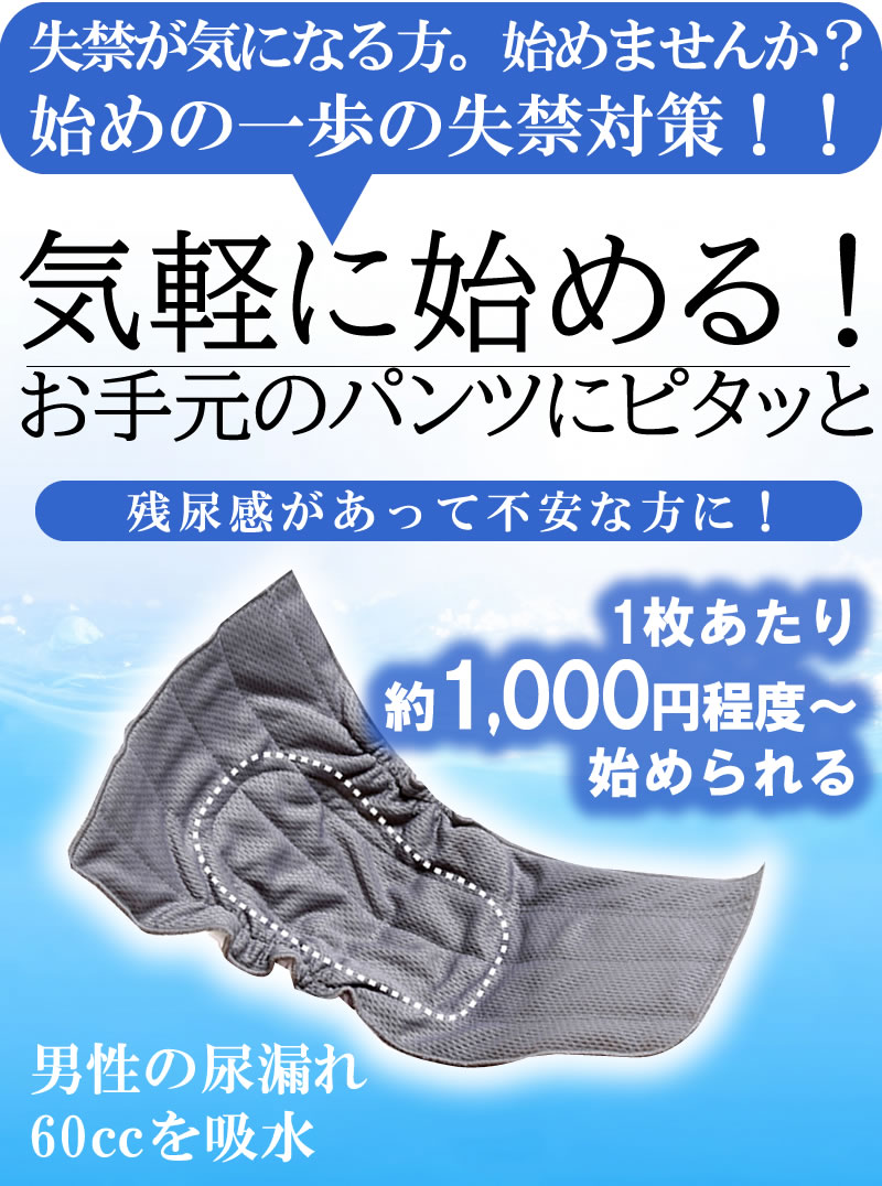 男性用安心吸水パッド お手元のパンツにピタッとフィットで男性の尿漏れ60 を吸水